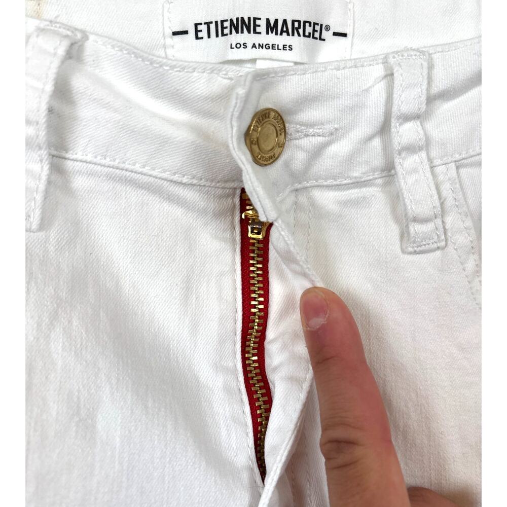 Etienne Marcel Womens 8 White Skinny Jeans Red Zipper Stretch Designer Pants - Picture 4 of 9